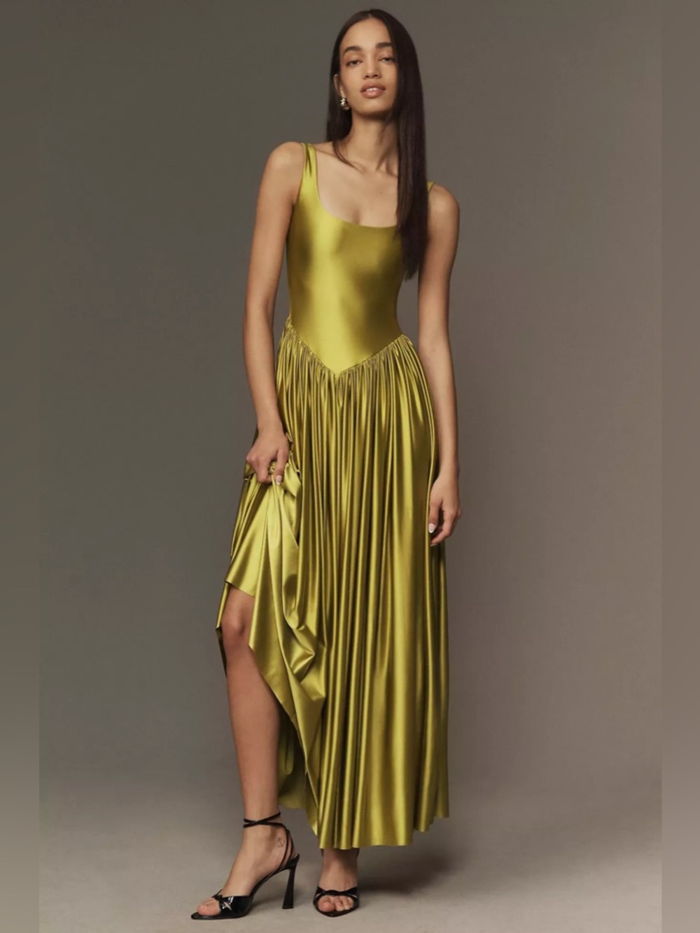 Delfi Collective Olive green Oriana satin basque waist maxi dress - Picture 10 of 10